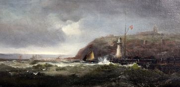 Richard Short (1841-1916)oil on canvas,Fishing boat leaving harbour,signed,5.5 x 11.25in.