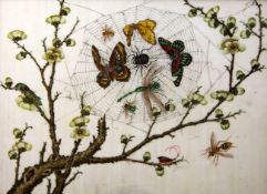 Four Chinese paintings on pith paper, 19th century, of butterflies, insects and tree shrews amid