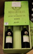Five bottles of Emilio Moro Malleolus de Sanchomartin 2003, Ribera del Duero. Packed in two 3-