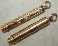 Two late Victorian gold propelling pencils by Sampson Mordan & Co, both with engraved foliate