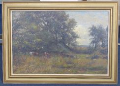 Ben Fisher (fl.c.1900-1930)oil on canvas,Near the Cromlech, Capel Garmon, Denbighshire,signed,16 x