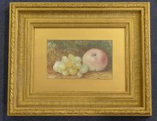 William Hunt (19th C.)watercolour,Still life of grapes and an apple,signed,4.5 x 7.5in.