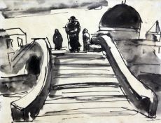 Josef Herman (1911-1999)ink and wash,The Bridge,label verso,7.5 x 9.75in.