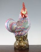 A large Chinese famille rose figure of a cockerel, early 20th century, in standing pose, with