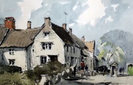 Edward Wesson (1910-1983)ink and watercolour,Village houses,signed,12.5 x 19.5in.