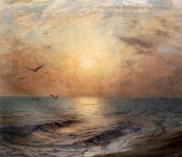 Arthur Severn (1842-1931)watercolour,Seagulls over the waves at sunset,signed and dated 1883,19.5 x