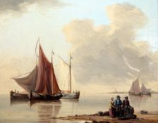 Manner of Thomas Lunyoil on wooden panel,Dutch barges on a calm sea,bears signature, Cooling