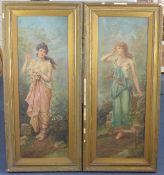 H Rolandipair of oils on canvas,Classical maidens in gardens,signed and dated 19(15),40 x 14in.