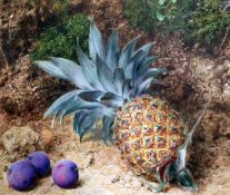 John Sherrin (1819-1896)watercolour,Still life of a pineapple and plums,signed,11.5 x 13.5in.