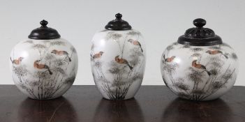 Three Chinese small enamelled porcelain jars, Hongxian four character marks and probably of the