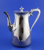 A Victorian silver coffee pot, by The Barnards, of tapering cylindrical form, with panelled spout