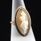 A Victorian gold and cameo ring, of elliptical form, with engraved inscription dated 1886 and
