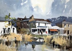 Edward Wesson (1910-1983)3 ink and watercolours,Village shops and street scenes,one signed,largest
