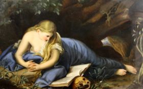 A Berlin KPM porcelain plaque of the Penitent Madgalene, painted by Wilkie after Pompeo Batoni,