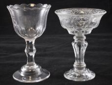 Two sweetmeat glasses, 18th century, the first c.1750 with double ogee panel moulded bowl wheel