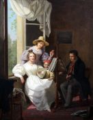Basile de Loose (1809-1885)oil on wooden panel,`The Music Lesson`,19 x 16in.