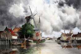 Louis Van Staaten (1859-1924)pair of watercolours,Dutch canal scenes,signed,15.5 x 23.5in.