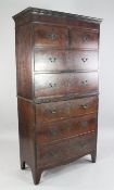 A George III mahogany chest on chest, fitted two short and two long drawers over three long