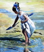 § Sherree Valentine Daines (20th C.)oil on canvas board,Paddling,initialled,14 x 12in.