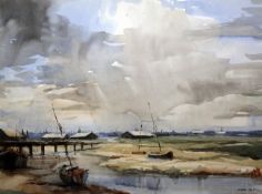 Sydney Vale (1916-)watercolour,Estuary landscape at low tide,signed,21 x 28in.