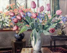 Muriel Wreford Lyle (20th C.)oil on canvas,Still life of tulips in a white vase,signed,24 x 30in.