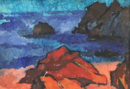 Daphne Fedarb (1912-1992)oil on canvas board,Coastal landscape,inscribed verso,9.5 x 13.5in.