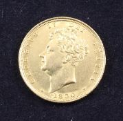 A George IV 1830 gold full sovereign, (EF).