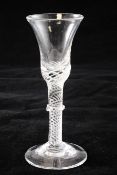 A multiple spiral airtwist wine glass with vermicular collar, c.1750, with a bell shaped bowl, 16.