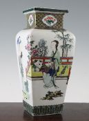 A Japanese enamelled porcelain square baluster vase, Meiji period, finely painted with Chinese