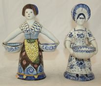 Two Delft figural salt cellars, 19th century, the first in blue and white with a double sided