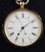 A late Victorian 18ct gold keywind lever chronograph pocket watch, with Roman dial.