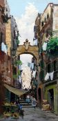 Italian Schooloil on canvas laid on board,Neapolitan street scene,indistinctly signed,24.5 x 12.