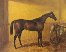 Victorian Schooloil on canvas board,Racehorse in a stable,7.5 x 9.5in.