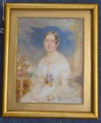 Alois Von Anreiter (Austrian 1803-1882)watercolour on ivory,Miniature of a young lady seated on a