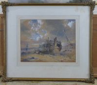 William J. Calcott (Ex.1843-90)watercolour,Fishing boat at low tide,initialled,8.25 x 10.75in.