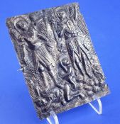 A 17th century byzantine embossed silver bible cover depicting St. Michael slaying the Devil, 4.