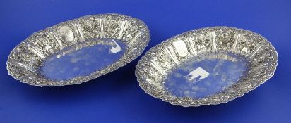 A pair of late Victorian Scottish silver oval dishes, with engraved monograms with date and