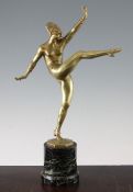 J.P. Morante. An Art Deco gilt bronze figure of a female dancer, on an octagonal base marked