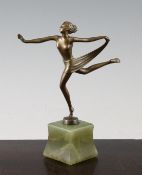 Josef Lorenzl. An Art Deco patinated bronze figure of a dancer, balancing on one leg, on square