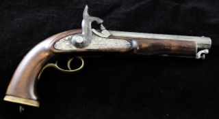 A Victorian percussion cap coastguard pistol, with walnut stock, swivel ram rod and brass and