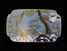 A Chinese cloisonne enamel belt buckle, late 18th / early 19th century, decorated with a crane and