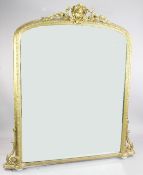 A Victorian gilt overmantel mirror, within a stepped moulded frame, W.4ft 8in.