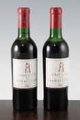 Two half bottles of Chateau Latour 1966, Premier Cru Classe, Pauillac, one top shoulder, one upper