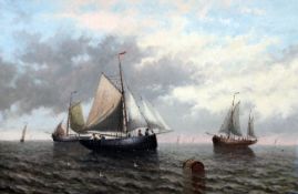 J.J. Everardpair of oils on canvas,Fishing boats off the coast and at sea,signed and dated 1884,20