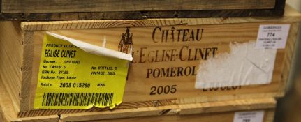 A case of six bottles of Chateau L`Eglise-Clinet 2005, Pomerol, owc. One of the top wines of