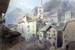 Herbert R.B. Donne (Exh. 1906-1931)watercolour,Alpine village,signed,13 x 20in.