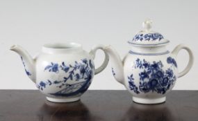 Two Worcester toy or miniature teapots and a cover, late 18th century, the first c.1756, painted