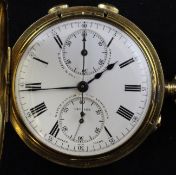 A Victorian 18ct gold half hunter keyless chronograph split second pocket watch by S.Smith & Son,