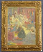The Paris American Art Co.oil on card,Middle Eastern market scene,Paris stamp verso,13.5 x 10in.