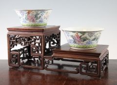 A fine pair of Chinese famille rose `immortals` bowls, Yongzheng four character marks, Daoguang